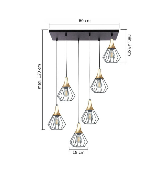 Selene Cluster Pendant Ceiling Light Black Gold 6x E27-2