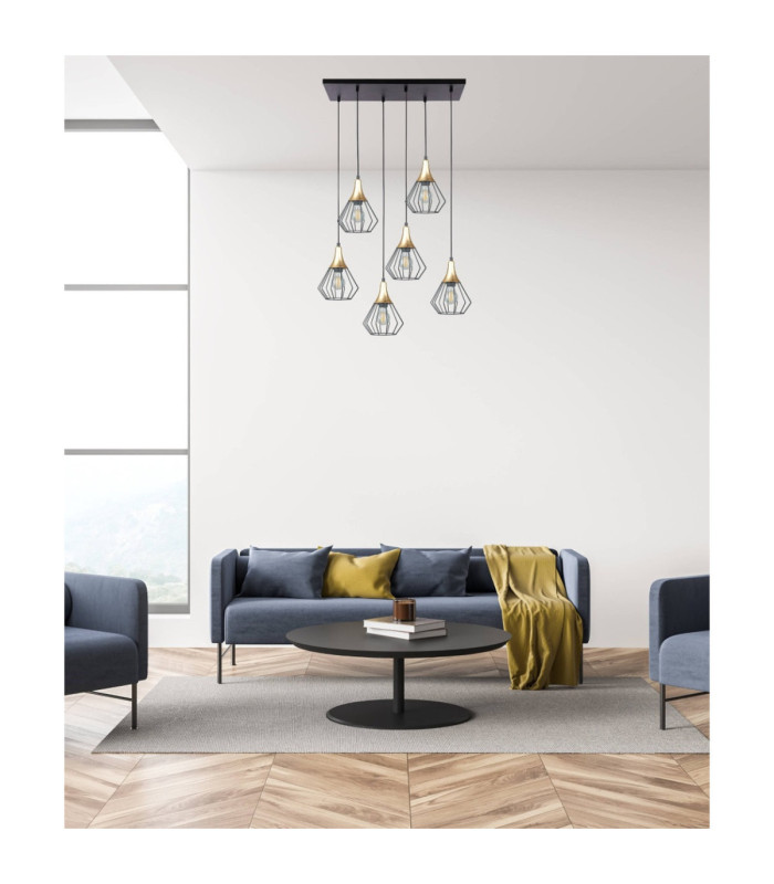 Selene Cluster Pendant Ceiling Light Black Gold 6x E27-3