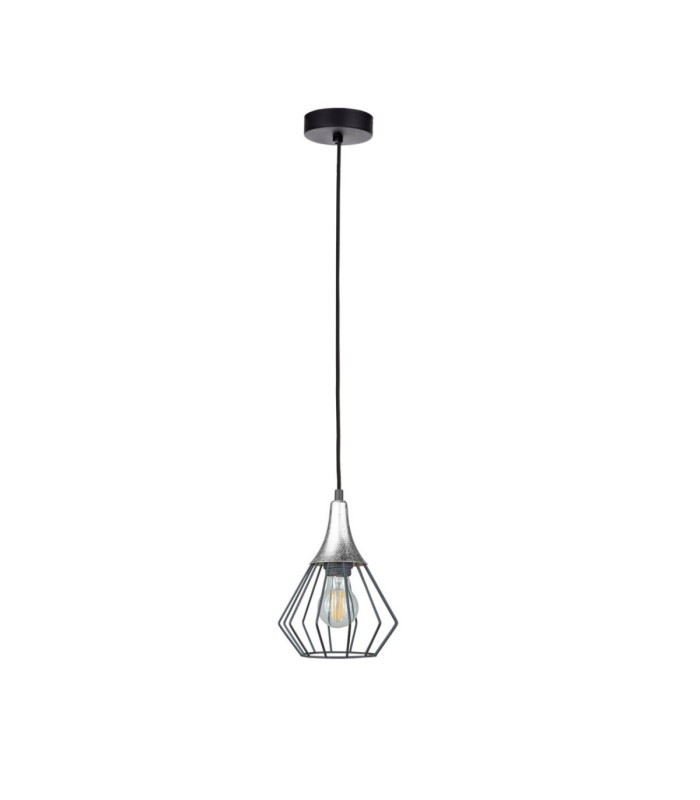 Selene Wire Frame Pendant Ceiling Light Black Silver 1x E27-1