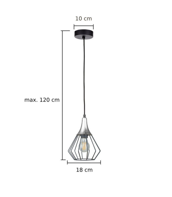 Selene Wire Frame Pendant Ceiling Light Black Silver 1x E27-2