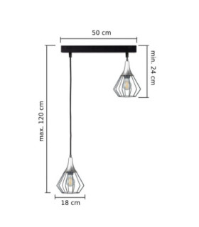 Selene Bar Pendant Ceiling Light Black Silver 2x E27-2