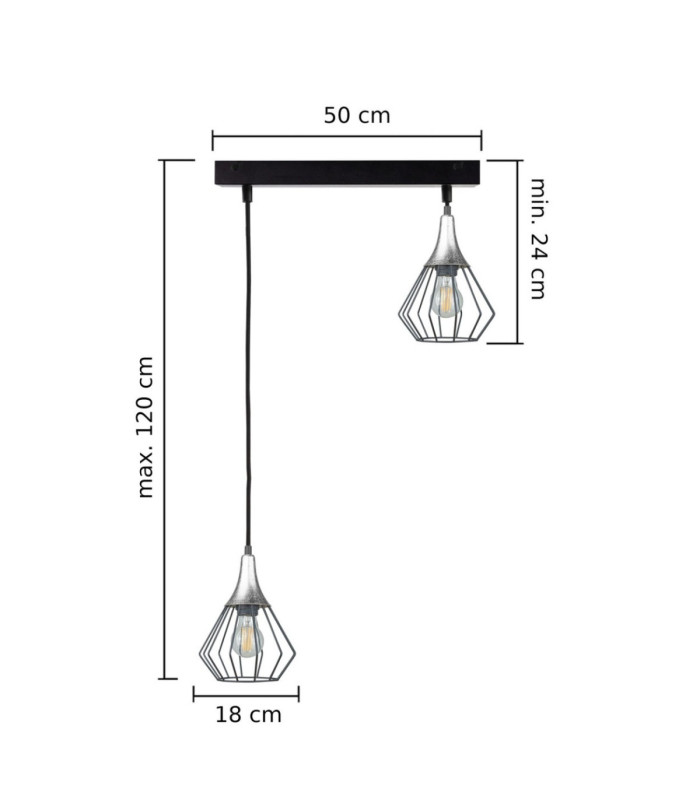 Selene Bar Pendant Ceiling Light Black Silver 2x E27-2