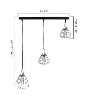 Selene Bar Pendant Ceiling Light Black Silver 3x E27-2