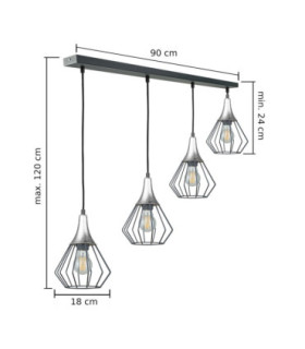 Selene Bar Pendant Ceiling Light Black Silver 4x E27-2