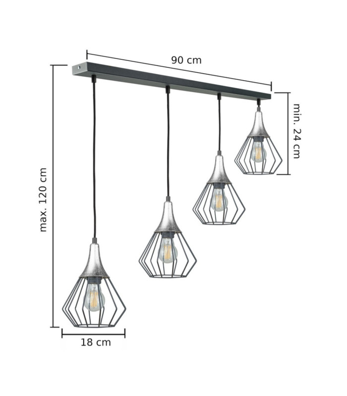 Selene Bar Pendant Ceiling Light Black Silver 4x E27-2