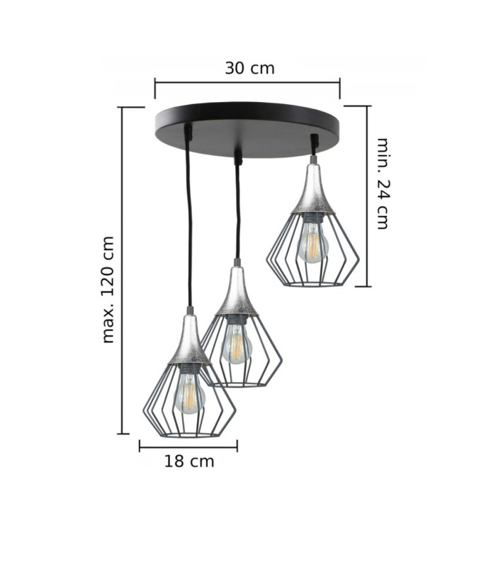 Selene Cluster Pendant Ceiling Light Black Silver 3x E27-2