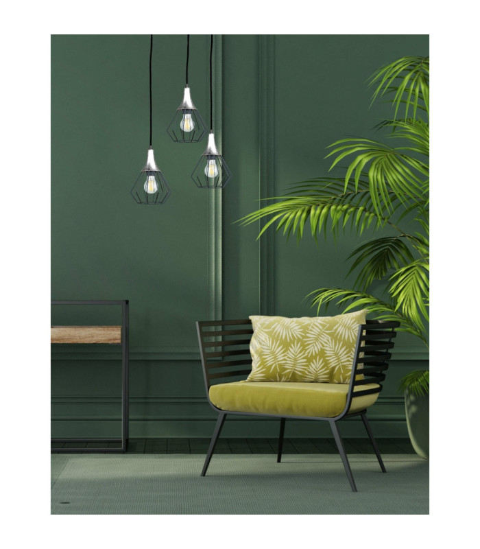 Selene Cluster Pendant Ceiling Light Black Silver 3x E27-3