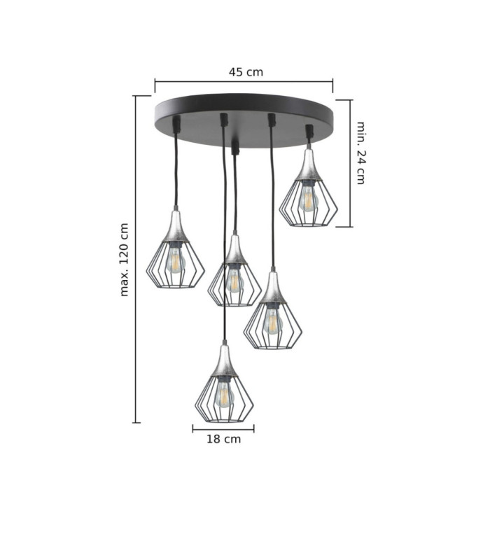Selene Cluster Pendant Ceiling Light Black Silver 5x E27-2