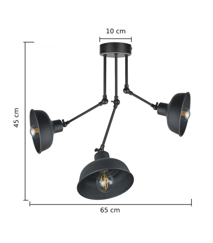 Hermes Semi Flush Ceiling Light Black 3x E27-3