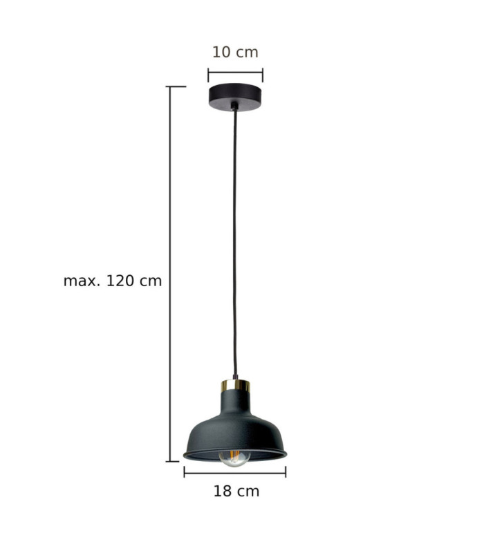 Faun Bar Pendant Ceiling Light Black Gold 1x E27-3