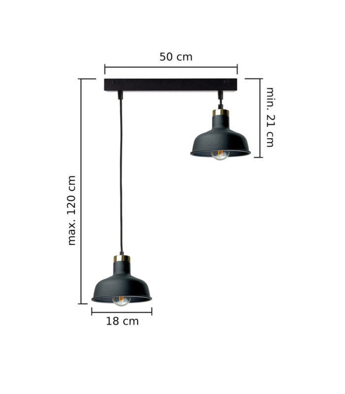 Hebe Bar Pendant Ceiling Light Black Gold 2x E27-3