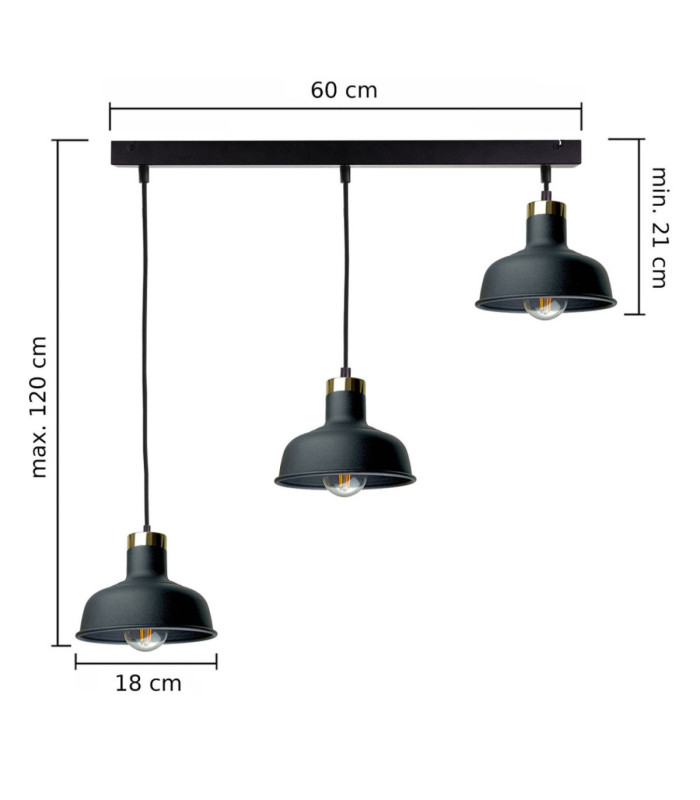 Hebe Bar Pendant Ceiling Light Black Gold 3x E27-3