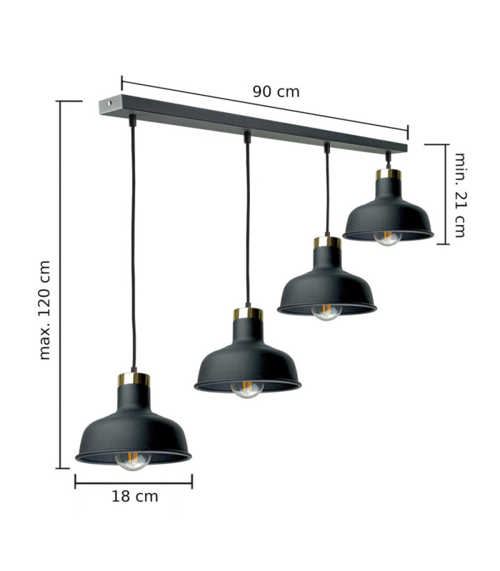 Hebe Bar Pendant Ceiling Light Black Gold 4x E27-3