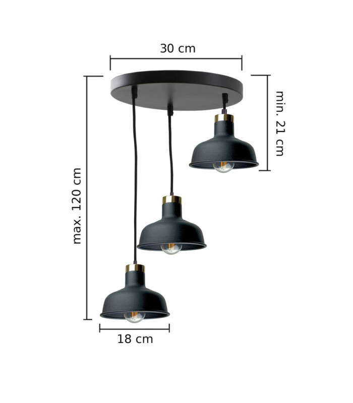 Hebe Cluster Pendant Ceiling Light Black Gold 3x E27-3