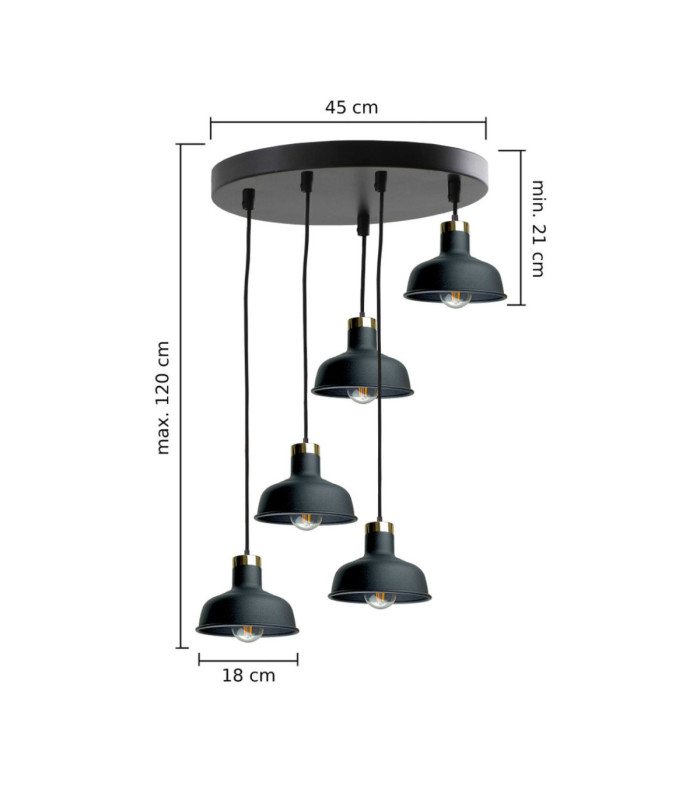 Hebe Cluster Pendant Ceiling Light Black Gold 5x E27-3