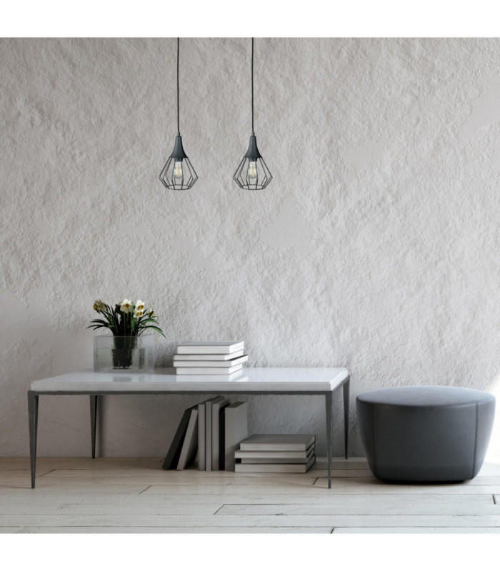 Selene Wire Frame Pendant Ceiling Light Black 2x E27-3