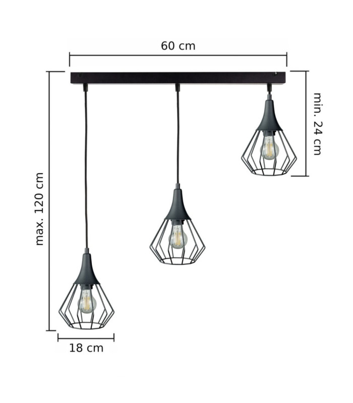 Selene Wire Frame Pendant Ceiling Light Black 3x E27-2