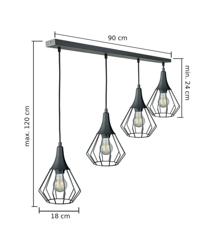 Selene Bar Pendant Ceiling Light Black 4x E27-2