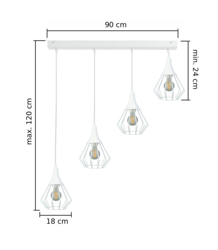 Selene Bar Pendant Ceiling Light White 4x E27-2