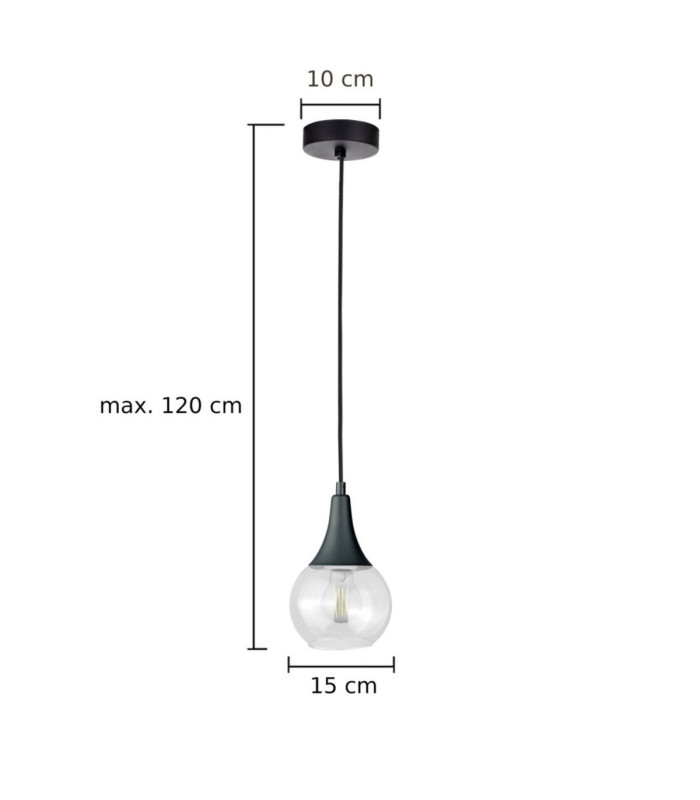 Lacrima Slim Pendant Ceiling Light Black Transparent Glass Shade 1x E27-2