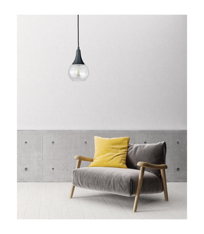 Lacrima Slim Pendant Ceiling Light Black Transparent Glass Shade 1x E27-3