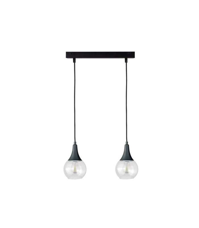 Lacrima Bar Pendant Ceiling Light Black Transparent Glass Shade 2x E27-1