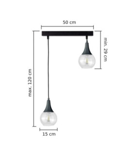 Lacrima Bar Pendant Ceiling Light Black Transparent Glass Shade 2x E27-2