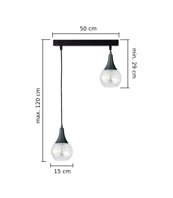 Lacrima Bar Pendant Ceiling Light Black Transparent Glass Shade 2x E27-2