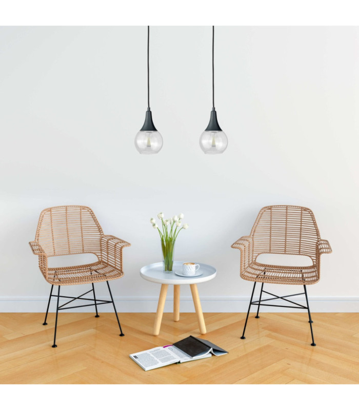 Lacrima Bar Pendant Ceiling Light Black Transparent Glass Shade 2x E27-3