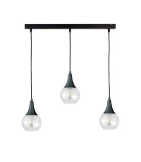 Lacrima Bar Pendant Ceiling Light Black Transparent Glass Shade 3x E27-1