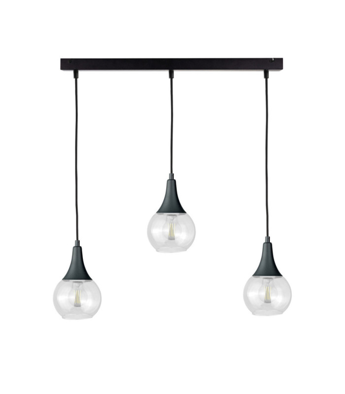 Lacrima Bar Pendant Ceiling Light Black Transparent Glass Shade 3x E27-1