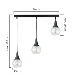 Lacrima Bar Pendant Ceiling Light Black Transparent Glass Shade 3x E27-2