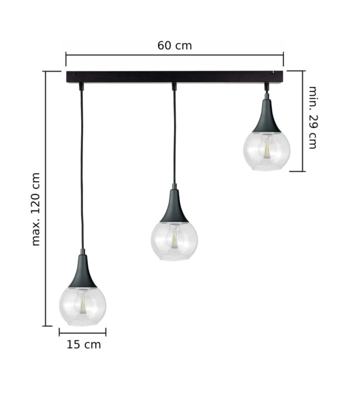 Lacrima Bar Pendant Ceiling Light Black Transparent Glass Shade 3x E27-2