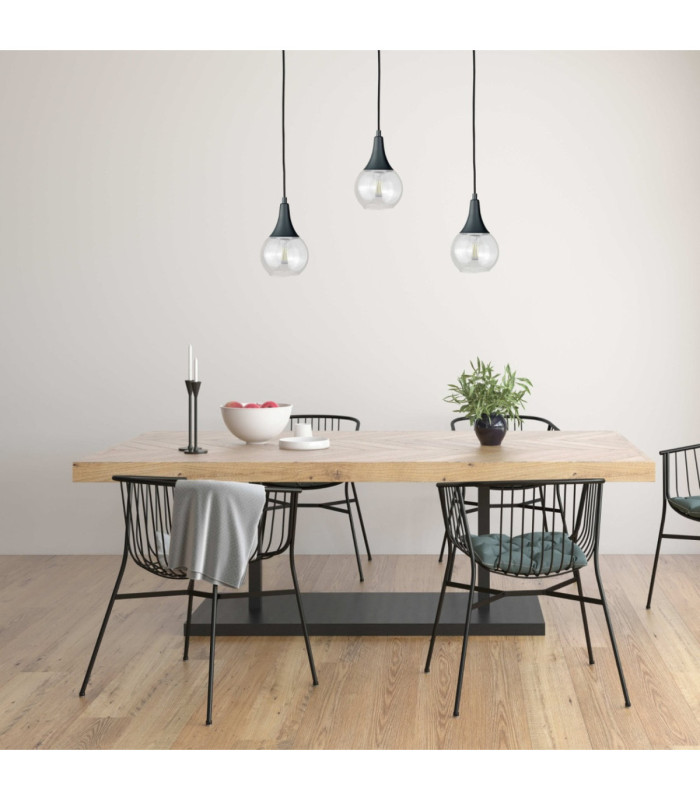 Lacrima Bar Pendant Ceiling Light Black Transparent Glass Shade 3x E27-3