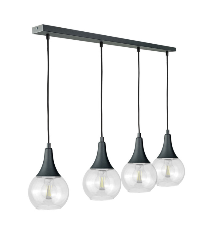Lacrima Bar Pendant Ceiling Light Black Transparent Glass Shade 4x E27-1