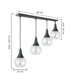 Lacrima Bar Pendant Ceiling Light Black Transparent Glass Shade 4x E27-2