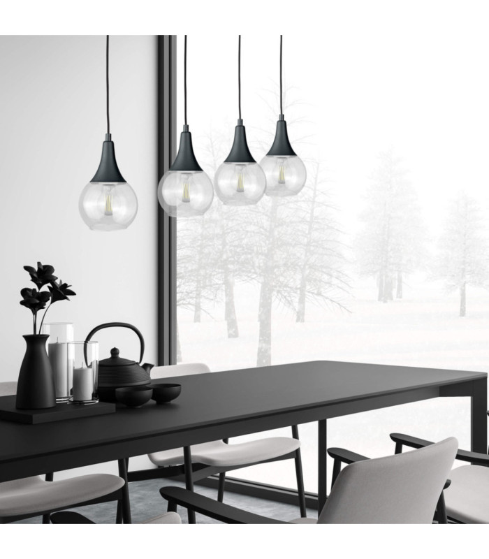 Lacrima Bar Pendant Ceiling Light Black Transparent Glass Shade 4x E27-3