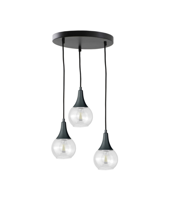 Lacrima Cluster Pendant Ceiling Light Black Transparent Glass Shade 3x E27-1