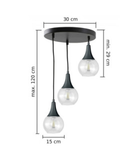 Lacrima Cluster Pendant Ceiling Light Black Transparent Glass Shade 3x E27-2