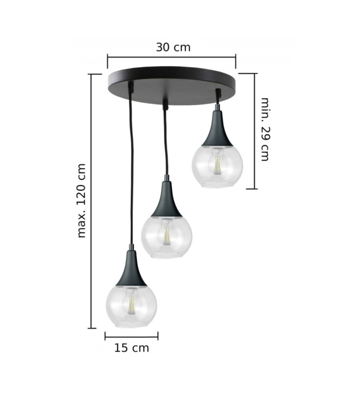 Lacrima Cluster Pendant Ceiling Light Black Transparent Glass Shade 3x E27-2