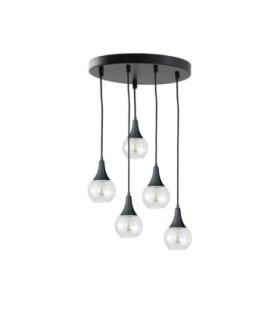 Lacrima Cluster Pendant Ceiling Light Black Transparent Glass Shade 5x E27-1