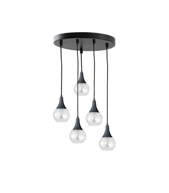 Lacrima Cluster Pendant Ceiling Light Black Transparent Glass Shade 5x E27-1