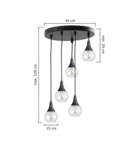 Lacrima Cluster Pendant Ceiling Light Black Transparent Glass Shade 5x E27-2