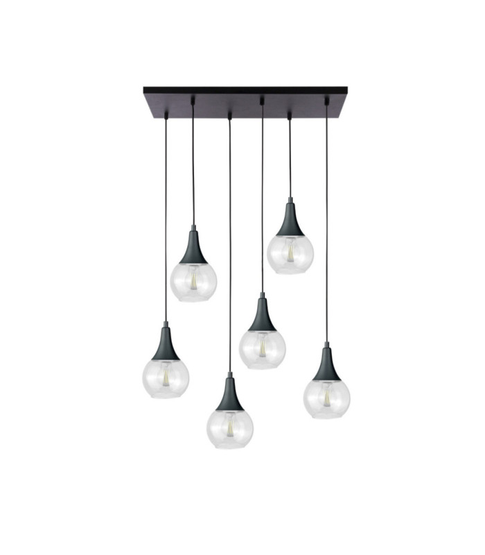 Lacrima Cluster Pendant Ceiling Light Black Transparent Glass Shade 6x E27-1