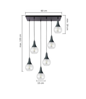 Lacrima Cluster Pendant Ceiling Light Black Transparent Glass Shade 6x E27-2