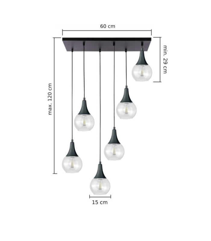 Lacrima Cluster Pendant Ceiling Light Black Transparent Glass Shade 6x E27-2
