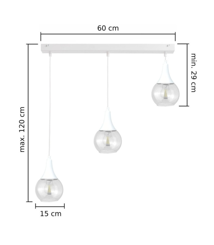 Lacrima Bar Pendant Ceiling Light White Transparent Glass Shade 3x E27-2