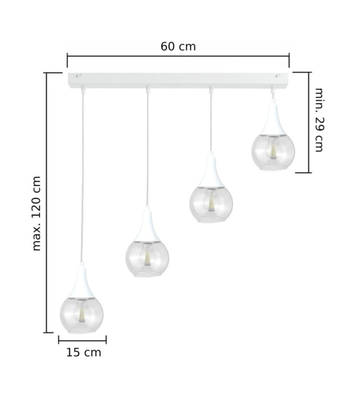 Lacrima Bar Pendant Ceiling Light White Transparent Glass Shade 4x E27-2