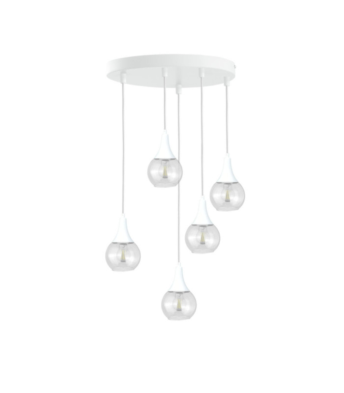 Lacrima Cluster Pendant Ceiling Light White Transparent Glass Shade 5x E27-1