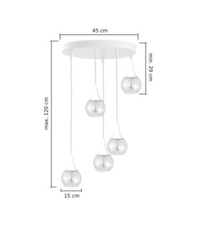 Lacrima Cluster Pendant Ceiling Light White Transparent Glass Shade 5x E27-2